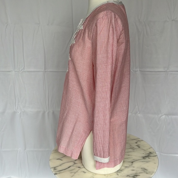 J Crew Embroidered red and white pin stripe tunic top. Size 6 - Picture 6 of 12